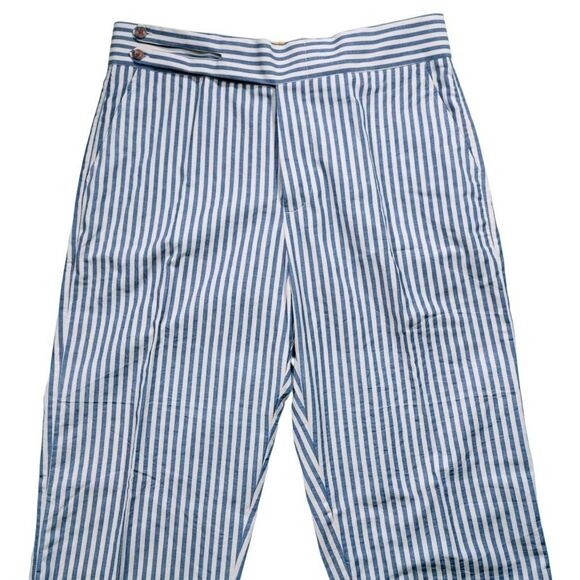 Mens 34 Gurkha Pants Blue White Striped Cotton Flat Front Straight Fit Trousers - Picture 5 of 8
